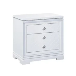 3 Drawers Wood Nightstand - White