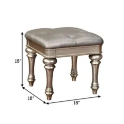 Wooden Vanity Stool With Turned Legs And Leatherette Upholstered Seat, Silver - Silver -Bed Frame Shop 337587ab 7f56 40a9 938e 628a85037ffc