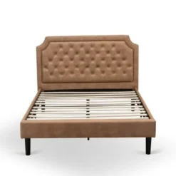 2PC Bedroom Set - Dark Brown Faux Leather Upholstered Bed With Black Legs- An Antique Walnut Night Stand (Bed Size Option) - GB28F-1BF08 -Bed Frame Shop 33c150b2 131a 4561 ade5 6f58fe9cf8dd