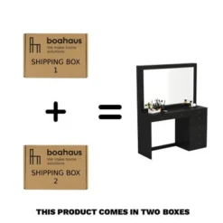 Boahaus Joan Modern Vanity Table, Black, Wide Mirror, 07 Drawers - Black-Gold Knobs -Bed Frame Shop 341a69f0 5ff4 4008 a4ab cb0c222c79de