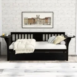 Twin Wooden Daybed With Trundle, Sofa Bed For Bedroom Living Room - Brown