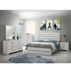 Wooden Queen Bedroom Set In Coastal White - 4 Piece -Bed Frame Shop 3454b906 c522 4a74 8825 e418133f97d2