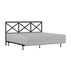 Hillsdale Furniture Ashford Triple X Design Metal Headboard With Frame, Black With Oak Finished Wood - Black W/ Brown Trim - Queen -Bed Frame Shop 3546a049 38a5 4031 a123 31aa411f6760
