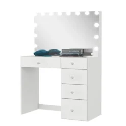 Boahaus Saranya Dressing Table, Light Bulbs, White - Gold -Bed Frame Shop 35567271 af0a 4691 9f22 85ae567b917c