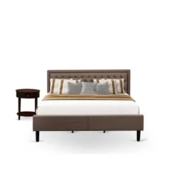 2 Piece Bed Set -Bed With Brown Linen Fabric Button Tufted Headboard - 1 Night Stand (Bed Size Options) - KD18F-1HI0M -Bed Frame Shop 361c7a9d ec31 4618 ac38 8ee9288889af