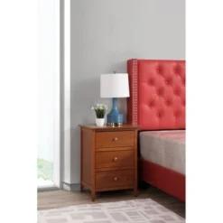 Daniel 3-drawer Transitional Wooden Nightstand - Pink -Bed Frame Shop 3669642b fc03 40c2 80c2 ec8e88ec0f5c