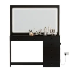 Boahaus Selene Dressing Table With LED Lights - Black-Basic Knobs -Bed Frame Shop 3671d3f9 29a5 4445 8d8c 312eee63a906