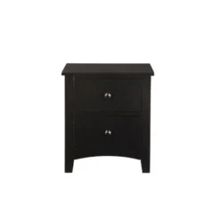 Pine Wooden Nightstand With 2 Drawers - Black