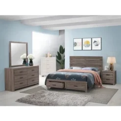 Wooden Queen Storage Bedroom Set In Barrel Oak - 5 Piece -Bed Frame Shop 372d47f4 cfc5 49ae 97f7 30f76c3369a9