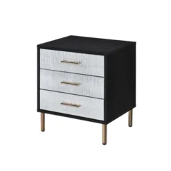 3 Drawers Nightstand With Metal Legs - Black And Silver