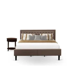 2 Piece Bed Set -Bed With Brown Linen Fabric Button Tufted Headboard - 1 Night Stand (Bed Size Options) - KD18Q-1HI0M -Bed Frame Shop 38bbf6c5 ec18 448a a3c8 4d5d9e8c26c2