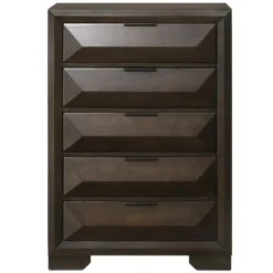 Wooden Chest With Dramatic Beveled Drawer Fronts, Espresso Brown - Brown - 5-drawer