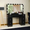 Boahaus Freya Vanity With Light Bulbs, 7 Drawers, Mirror, Black - Black-Basic Knobs