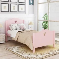 Merax Twin Platform Bed With Love Shaped Headboard And Footboard - Pink
