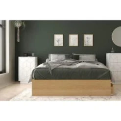 Nexera Albatros Storage Bedroom Set With Nightstand, Natural Maple And White - Full