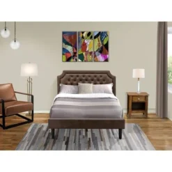 2-Pc Bed Set - Platform Bed And An Antique Walnut Night Stand - Dark Brown Faux Leather And Black Legs(Bed Size Options) - GB25F-1GA08