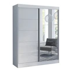 Aria High Gloss 2-door Modern Wardrobe With Mirror - White-59" -Bed Frame Shop 3aa46ed7 5c02 4276 9d13 9310e1227249