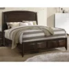 Crisp & Fine Lined Wooden Queen Bed With 3D Design On Front Board Oak Brown