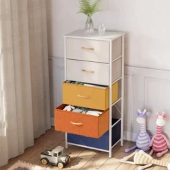 Pellebant 5 Drawers Vertical Storage Tower Organizer - Beige&yellow&orange&blue - 5-drawer -Bed Frame Shop 3b367a18 c9a4 4dac 8616 830a9e46543f