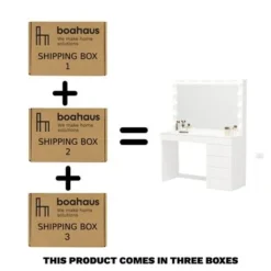 Boahaus Dressing Table, Light Bulbs, White, Mirror, 07 Drawers - White-Gold Knobs -Bed Frame Shop 3b88742a c06b 4c32 a062 c29e4e1a40da