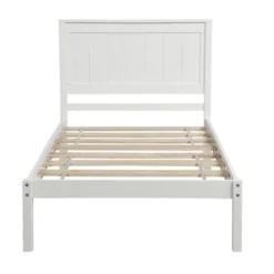 Nestfair Wooden Platform Bed With Headboard And Wood Slat Support - White - Twin -Bed Frame Shop 3bfcdfd0 c87d 4ec9 9353 09908243b4b0