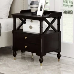 Modern Wooden Nightstand With Two Drawers - Cherry -Bed Frame Shop 3c39d318 07fc 4b59 bc37 5b5133353153