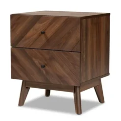 Baxton Studio Hartman Mid-Century Modern Walnut Finished Wood 2-Drawer Nightstand - Walnut Brown