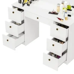 Boahaus Artemisia Modern Vanity, 7 Drawers, Large Mirror - White-Crystal Knobs -Bed Frame Shop 3d0282b5 a3b7 4d24 9207 d4305f873512