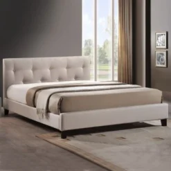 Modern Beige Fabric Platform Bed By Baxton Studio - Full Size Bed-Beige