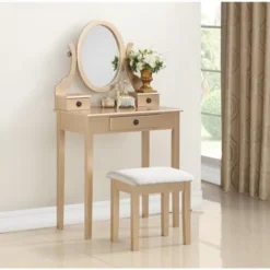 Roundhill Furniture Moniys Wood Moniya Makeup Vanity Table And Stool Set - Rose Gold -Bed Frame Shop 3db23864 caee 49b5 95d4 8e8526313725
