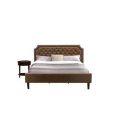 2-Pc Platform Bed Set With A Bed Frame And Antique Mahogany End Table - Dark Brown Faux Leather And Black Legs (Bed Size Option) - GB25K-1HI0M -Bed Frame Shop 3e2e69d4 ead1 4089 a843 e9986405ea8c