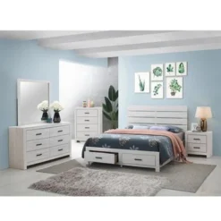 Wooden Queen Storage Bedroom Set In Coastal White - 4 Piece -Bed Frame Shop 3eb90450 414d 4f30 a72a 747f6583cbe1