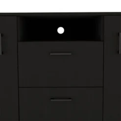 FM Furniture Sicilia Cabinet Dresser With 3 Doors, 2 Drawers, 6 Inner Shelves, Open Shelf, Hanging Rod, And Caster Wheels - Black -Bed Frame Shop 3ed5f9c2 b150 449d 99ce e9b23ce6d713