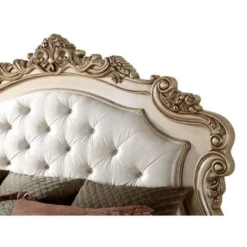 ACME Gorsedd Queen Bed, Cream Fabric And Antique White -Bed Frame Shop 3ef4773b 15db 47fa 9058 eb68319470f5