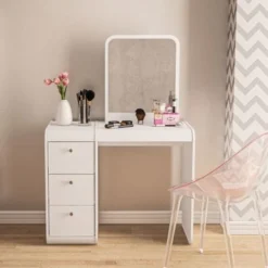 Boahaus Aphrodite Dressing Table, White, Standing Mirror, 03 Drawers - White