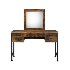 4 Drawers Vanity Desk And Mirror In Rustic Oak And Black Finish - Rustic Oak And Black