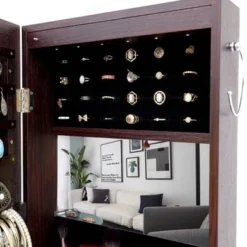 Jewelry Storage Mirror Cabinet With LED Lights - Brown -Bed Frame Shop 3fc93093 48fd 4ae0 b9ed 30567169b3fe