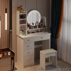 Home Makeup Dressing Table With Stool Vanity Set With Mirror & Lamp - Black -Bed Frame Shop 403cbc4e e2e5 4ba3 a7fb a3f902c0fc38