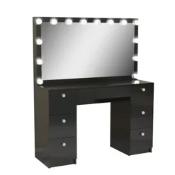 Boahaus Freya Vanity With Light Bulbs, 7 Drawers, Mirror, Black - Black-Basic Knobs -Bed Frame Shop 405c6bfe d3eb 4421 9b0e f538c476b9ec