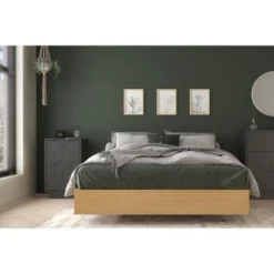 Nexera Cameo Bedroom Set With Nightstand, Natural Maple And Charcoal Grey - Full