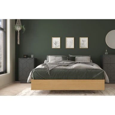 Nexera Cameo Bedroom Set With Nightstand, Natural Maple And Charcoal Grey - Full 1 Nexera Cameo Bedroom Set With Nightstand, Natural Maple And Charcoal Grey - Full