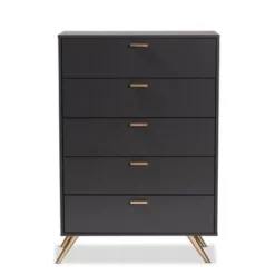 Baxton Studio Kelson Modern Dark Grey And Gold Finished Wood 5-Drawer Chest - Grey -Bed Frame Shop 410fc693 41ae 4e45 8ea3 0ad72012fbef