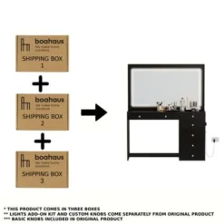 Boahaus Selene Dressing Table With LED Lights - Black - Crystal Knobs -Bed Frame Shop 41155fdf 3377 422a 852b f0aed7863ddb