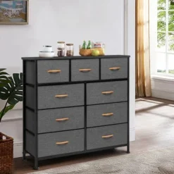 VredHom Extra Wide 9 Drawers Fabric Dresser Storage Organizer - Grey - 9-drawer