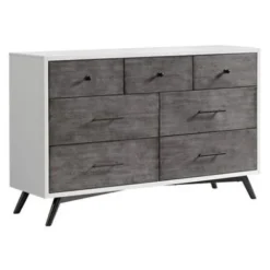 Mid-Century Modern 58" 7-Drawer Double Dresser - White/Grey/Black -Bed Frame Shop 4147d3e8 4fb2 440a 9d21 e876d5129766
