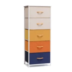 Pellebant 5 Drawers Vertical Storage Tower Organizer - Beige&yellow&orange&blue - 5-drawer -Bed Frame Shop 417102ed 35ad 4976 8558 6721628a0a85