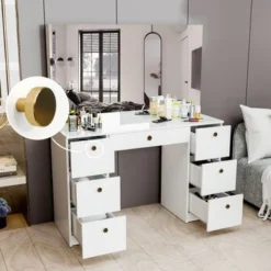 Boahaus Artemisia Modern Vanity, 7 Drawers, Large Mirror - White-Crystal Knobs -Bed Frame Shop 422b91a3 72e3 4fbd 9b11 c910660e143c
