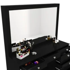 Boahaus Joan Modern Vanity Table, Black, Wide Mirror, 07 Drawers - Black-Gold Knobs -Bed Frame Shop 42aff38c d15e 4685 93a2 3f561f4dc6c7