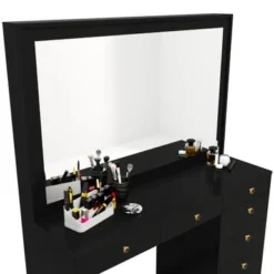 Boahaus Joan Modern Vanity Table, Black, Wide Mirror, 07 Drawers - Black-Crystal Knobs -Bed Frame Shop 42f5021b a01d 457f 8940 fa9f310b6e41