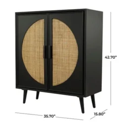 Black Wood Geometric Cane Front 1 Shelf And 2 Doors Geometric Cabinet - 16 X 36 X 43 - 16 X 36 X 43 - Wood - Black -Bed Frame Shop 4356ad59 4c77 47c3 a83e 520037ced37f